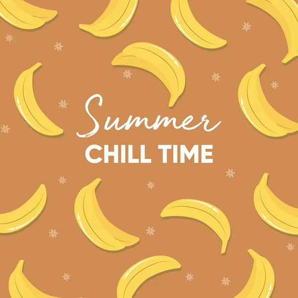 Fruktdesign Med Sommar Chill Tid Typografi Slogan Och Färska Bananer — Stock vektor