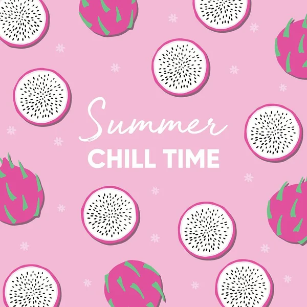 Fruit Design Summer Chill Chill Time Typography Slogan Fresh Dragon — стоковый вектор