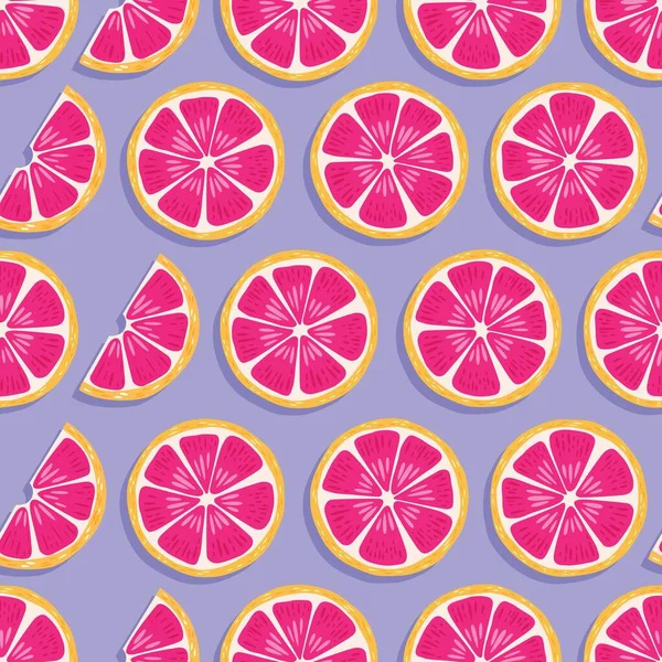 Patrón Sin Costura Fruta Rodajas Pomelo Con Sombra Sobre Fondo — Vector de stock