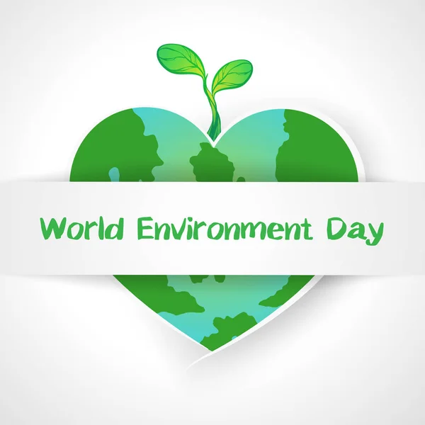 World Environment Day. Concept love the world. sapling on map heart green.   with copy space. on background white gray. vector illustration — Stock Vector