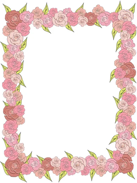 Rectangular frame of delicate roses, wedding — Stock Photo, Image