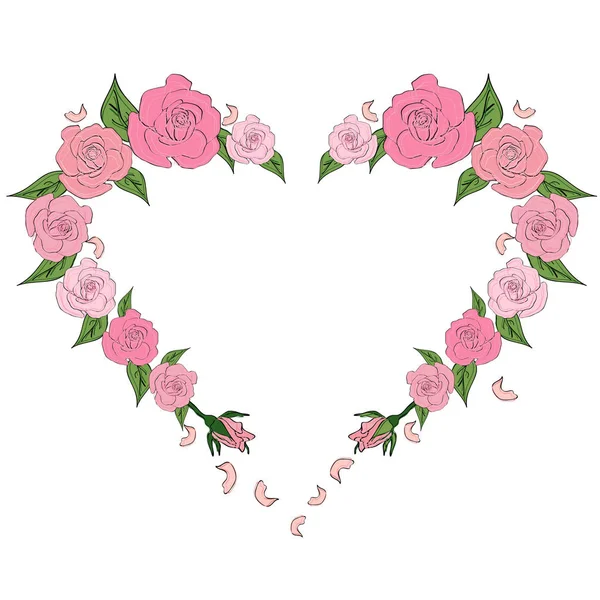 Contorno do coração pintado com rosas delicadas — Fotografia de Stock