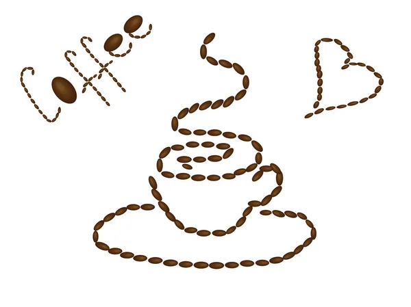 Une tasse de café chaud peint avec des grains de café — Image vectorielle