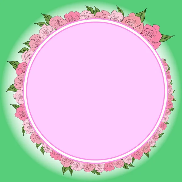 A round frame decorated with a wreath from gradually decreasing, increasing roses with leaves, wedding — Stock Vector