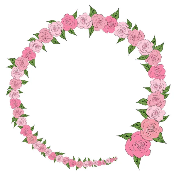 用从逐渐减少，增加叶片的玫瑰花，婚礼花环装饰圆框 — 图库矢量图片