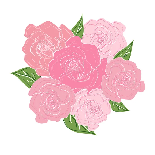 Ramo de rosas delicadas con hojas. Ramo de boda, ramo de la novia — Vector de stock