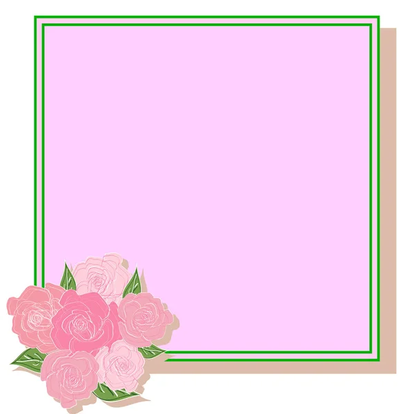 Un marco cuadrado con una sombra decorada con un ramo de rosas con hojas con espacio para el texto. boda — Archivo Imágenes Vectoriales