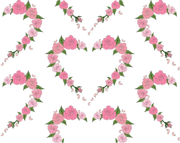 Modèle sans couture de cœurs constitués de roses — Image vectorielle