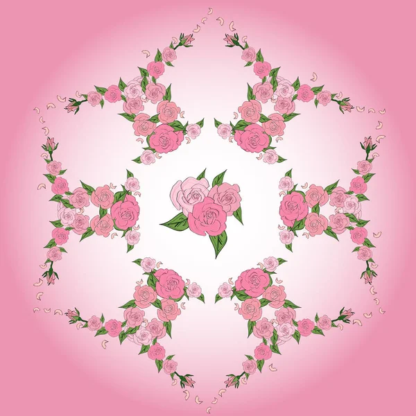 Stella, un fiore di cuori composto da rose delicate con un bouquet al centro — Vettoriale Stock