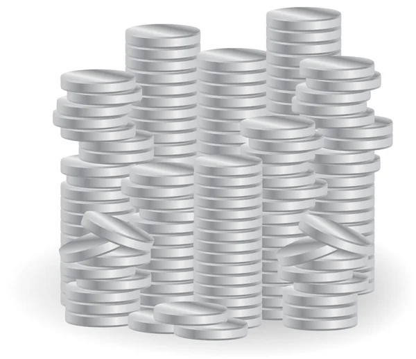 Piles of silver coins. Symbol of business, success, prosperity — Stock Vector