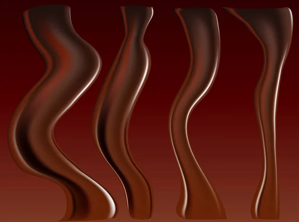 Un ensemble de gouttes de chocolat réalistes, stries, décoration au chocolat, chocolat fondu — Image vectorielle