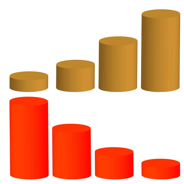 Illustration graphique de la croissance et du déclin, succès ou effondrement. Colonnes volumétriques de résultat — Image vectorielle