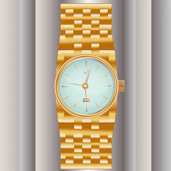 Шановні, престижні механічні чоловічі годинники з золотим браслетом, інкрустовані діамантом, показують точний час і дату — стоковий вектор