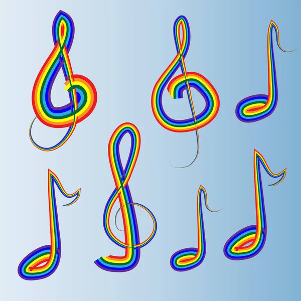 Teclas de violín y notas dibujadas por un contorno de arco iris, conjunto — Archivo Imágenes Vectoriales