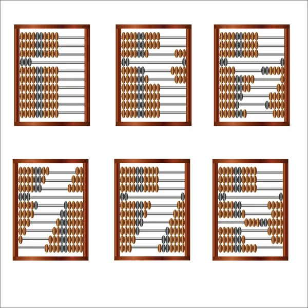 En uppsättning av sex trä abacus för matematiska beräkningar, gamla sättet att redovisning — Stock vektor