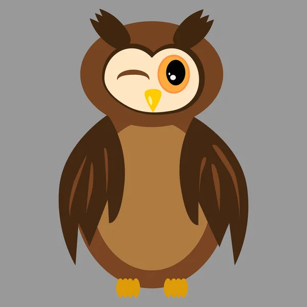 Isolated brown owl with narrowed eyes — Stock Vector