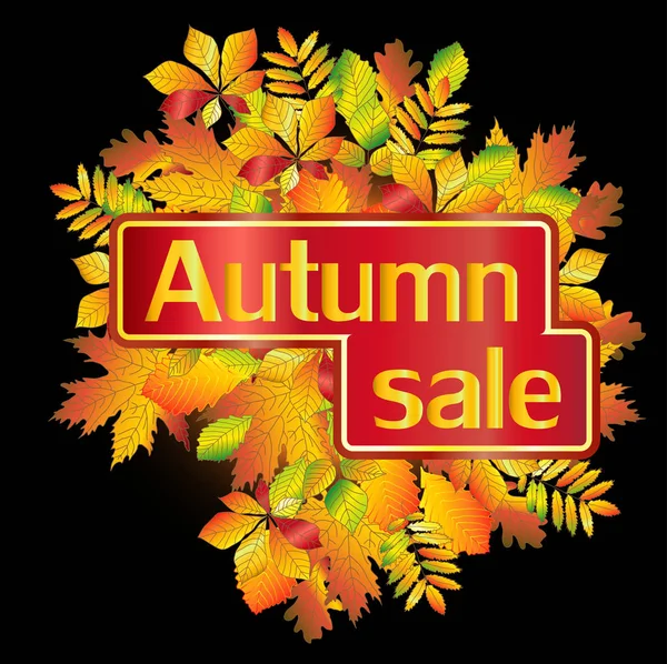 Sonbahar Satılık. Afiş sonbahar yaprakları, akçaağaç, meşe, kestane, vb çerçeveli. Kartpostal, arka plan.