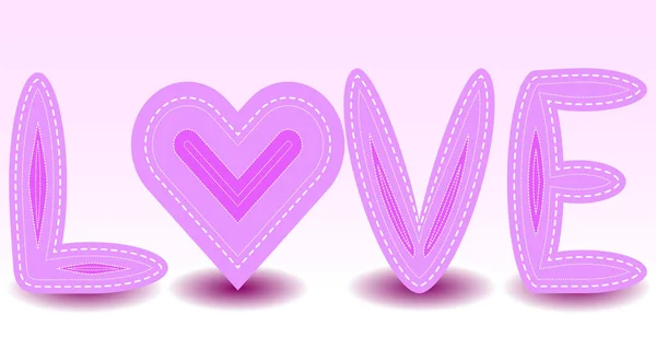 Kärlek. bokstäver med skuggor, ett hjärta, dras i sömnad stil, patchar, söm — Stock vektor