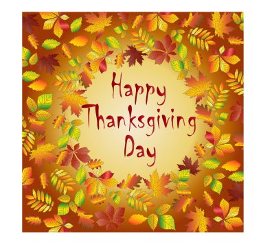 mutlu şükran günleri. yuvarlak bir çerçeve içinde yazıt sonbahar yaprakları akçaağaç, meşe, huş ağacı, rowan