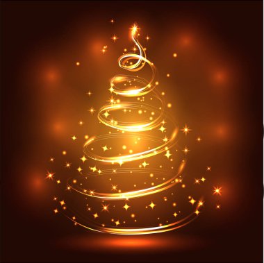, Aydınlık, pırıl pırıl parlayan bir Noel ağacı, yıldız, kar taneleri, etkileri ile yeni yıl ya da Noel geçmiş. Happy Christmas ve yeni yıl.