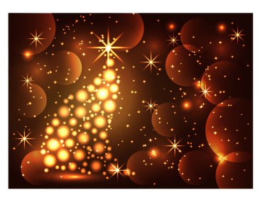 , Aydınlık, pırıl pırıl parlayan bir Noel ağacı, yıldız, kar taneleri, etkileri ile yeni yıl ya da Noel geçmiş. Happy Christmas ve yeni yıl.