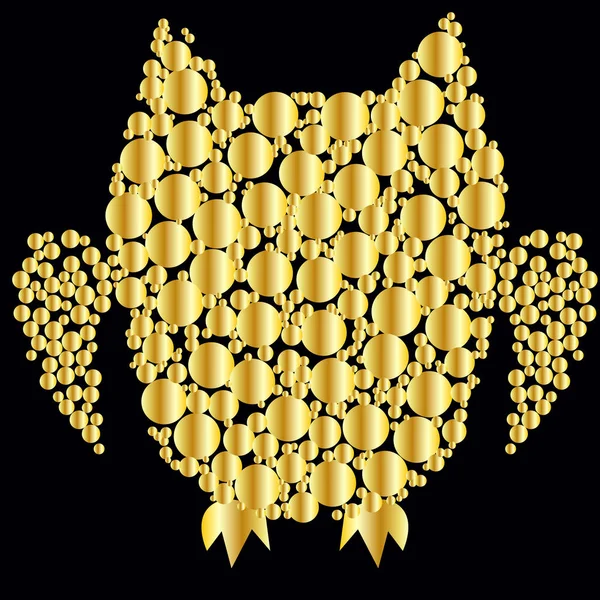 Un búho que consiste en placas de oro sobre un fondo negro. El símbolo de la riqueza, la sabiduría — Vector de stock