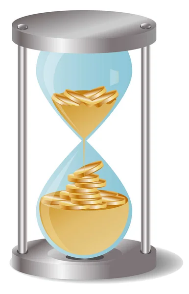 Le temps de concept est argent, argent comme sable, pièces d'or dans un sablier — Image vectorielle