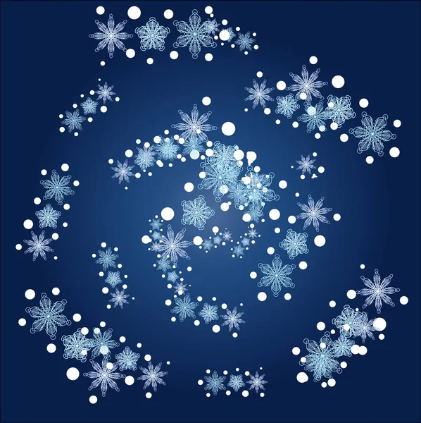 Christmas, winter round frame of snowflakes on a blue background, blizzard, — Stock Vector