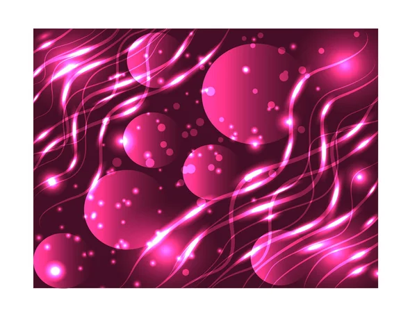 Abstracte achtergrond in roze tinten. Neon kruisende lijnen, verlichte bollen, sterren. Ruimte, planeten, sterren stof — Stockvector