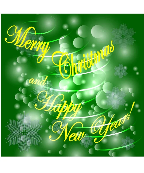 Feliz Navidad y un feliz año nuevo. Fondo de Navidad verde con copos de nieve, árbol de Navidad — Vector de stock