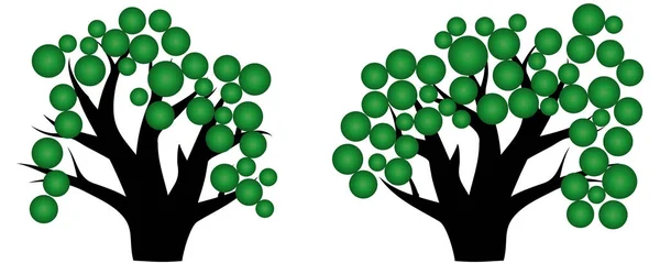Δύο δέντρα με πράσινο κορώνες και πυκνή κορμούς — Διανυσματικό Αρχείο