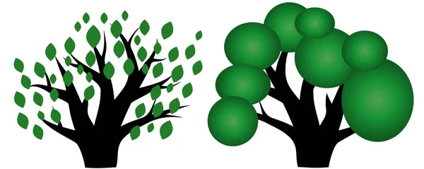 Δύο δέντρα με πράσινο κορώνες και πυκνή κορμούς — Διανυσματικό Αρχείο