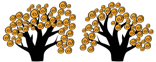Δύο δέντρα με πορτοκαλί διακοσμητικά στοιχεία, φρούτα — Διανυσματικό Αρχείο