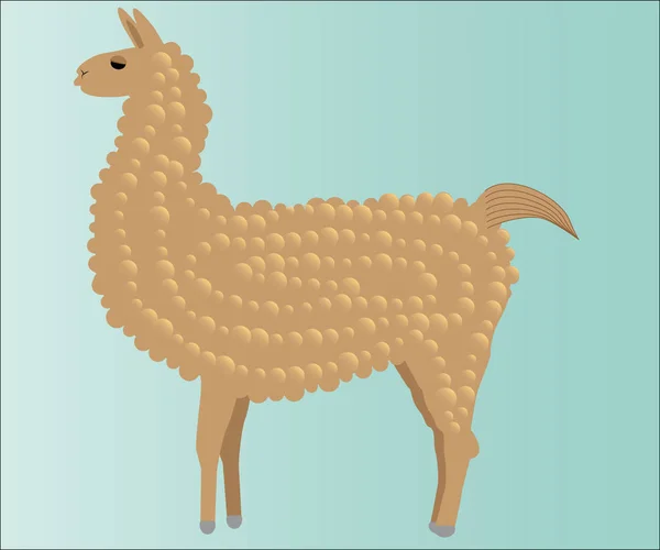 Lama, alpaca di colore marrone, soffice, su fondo blu — Vettoriale Stock