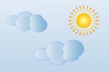 Parlak güneş ve mavi gökyüzünde bulutlar