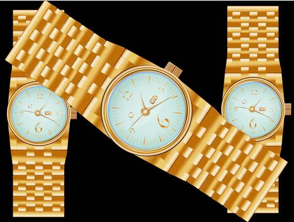 Уважаемые, престижные механические мужские часы с золотым браслетом, инкрустированные бриллиантом, показывающие точное время и дату . — стоковый вектор