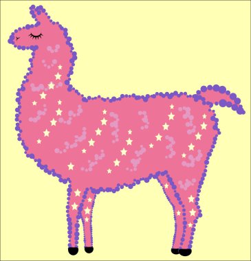 güzel tasarımcı Lama, alpaka pembe renk, kürk, yıldız ve ile gözler kapalı.