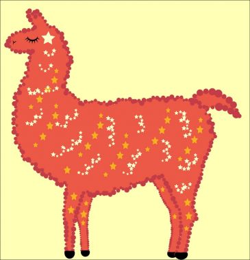 Güzel tasarım Lama, alpaka kırmızı, kürk, yıldız ve gözleri kapalı