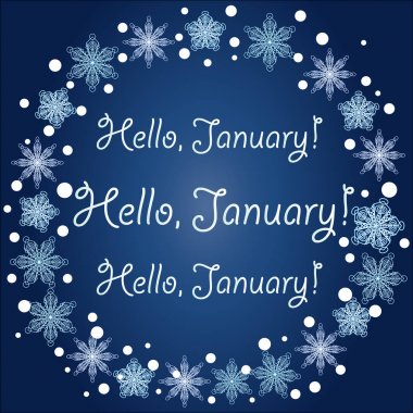 Yazıt Merhaba, Ocak ayında kar taneleri üzerinde mavi bir arka plan çerçevesinde blizzard