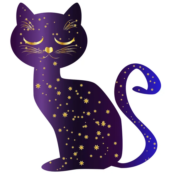 Kot noc. Kot sylwetki pomalowane niebo noc z gwiazdami — Wektor stockowy