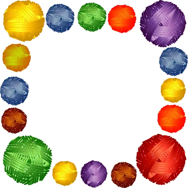 Cadre carré de boules de laine multicolores — Image vectorielle