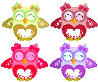 Leylak çiçeği kulak ve süsleme kalp ve kanatlarında güzel pembe gülümseyen baykuş