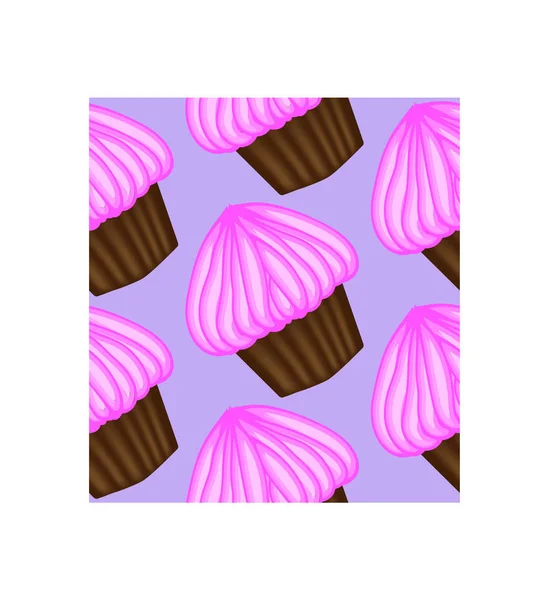 Nahtloses Muster appetitanregender Cupcakes mit rosa Sahne — Stockvektor