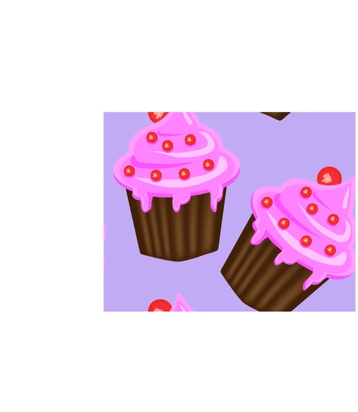 Padrão sem costura de cupcakes apetitosos com creme rosa —  Vetores de Stock