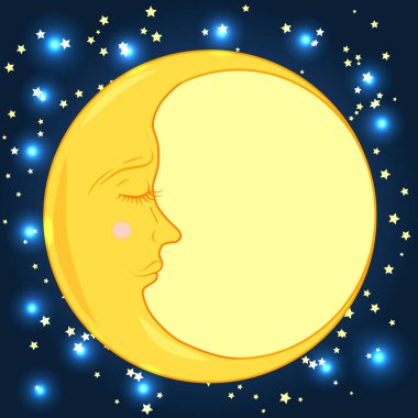 Tam ay yıldız ile mavi gece gökyüzünde kapalı bir göz ile