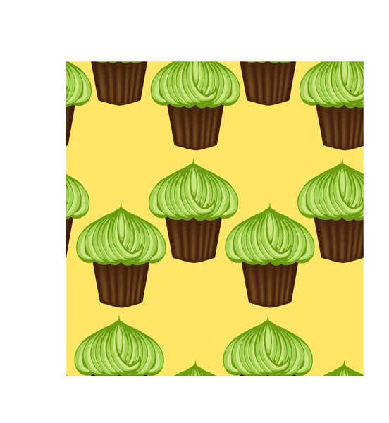 Patrón sin costuras de cupcakes apetitosos con crema verde y menta — Archivo Imágenes Vectoriales