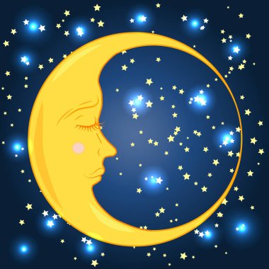 Bir genç ay yıldız ile mavi gece gökyüzünde kapalı bir göz ile