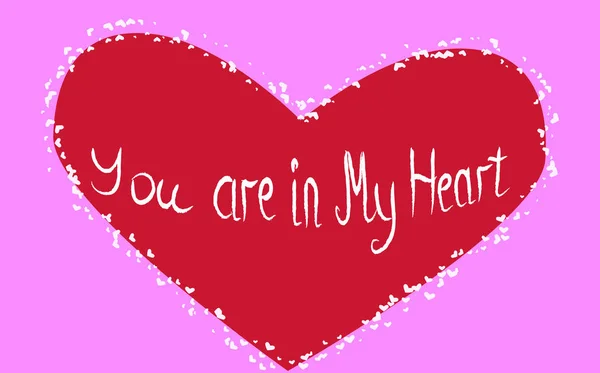 Inskrift du är mitt hjärta i ett rött hjärta omgivet av mindre hjärtan, vykort, alla hjärtans dag — Stock vektor