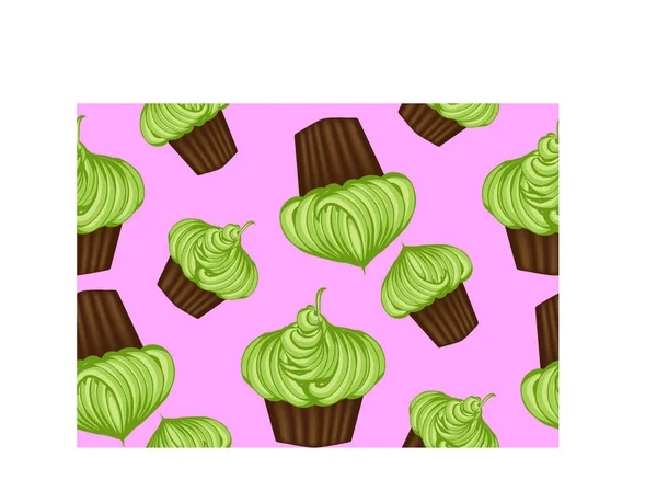 Naadloze patroon van smakelijke cupcakes met groene room en munt — Stockvector