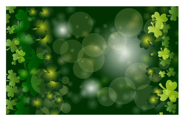 Gratulationskort av St. Patrick med gnistrande grönt blad klöver och plats för text. — Stock vektor